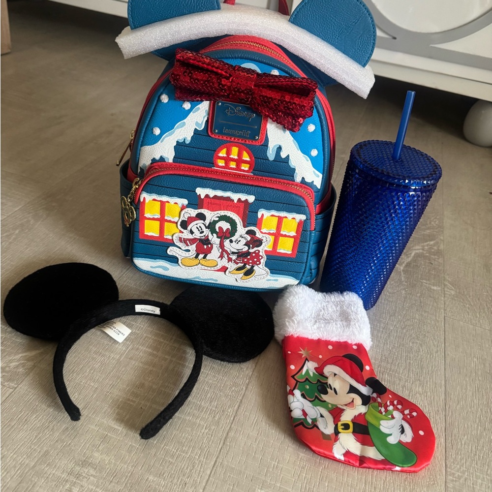 Loungefly Disney’s Mickey and Minnie Christmas holiday mini backpack set